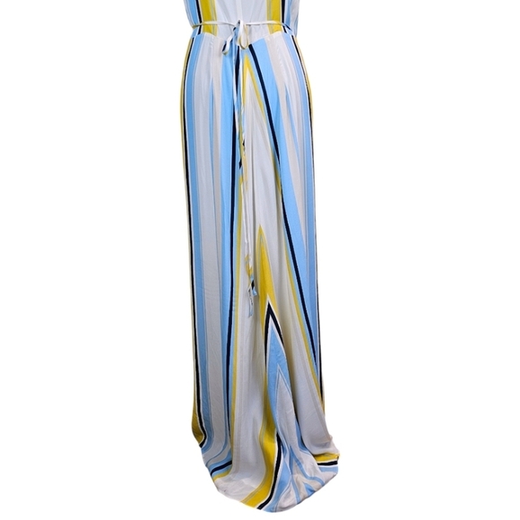 Yumi Kim Striped V-Neck Wrap Full Length Maxi Dress Medium White Spaghetti Strap - Picture 12 of 14